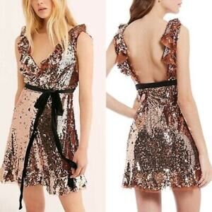 FREE PEOPLE Womens Siren Sequin Ruffle Mini Dress